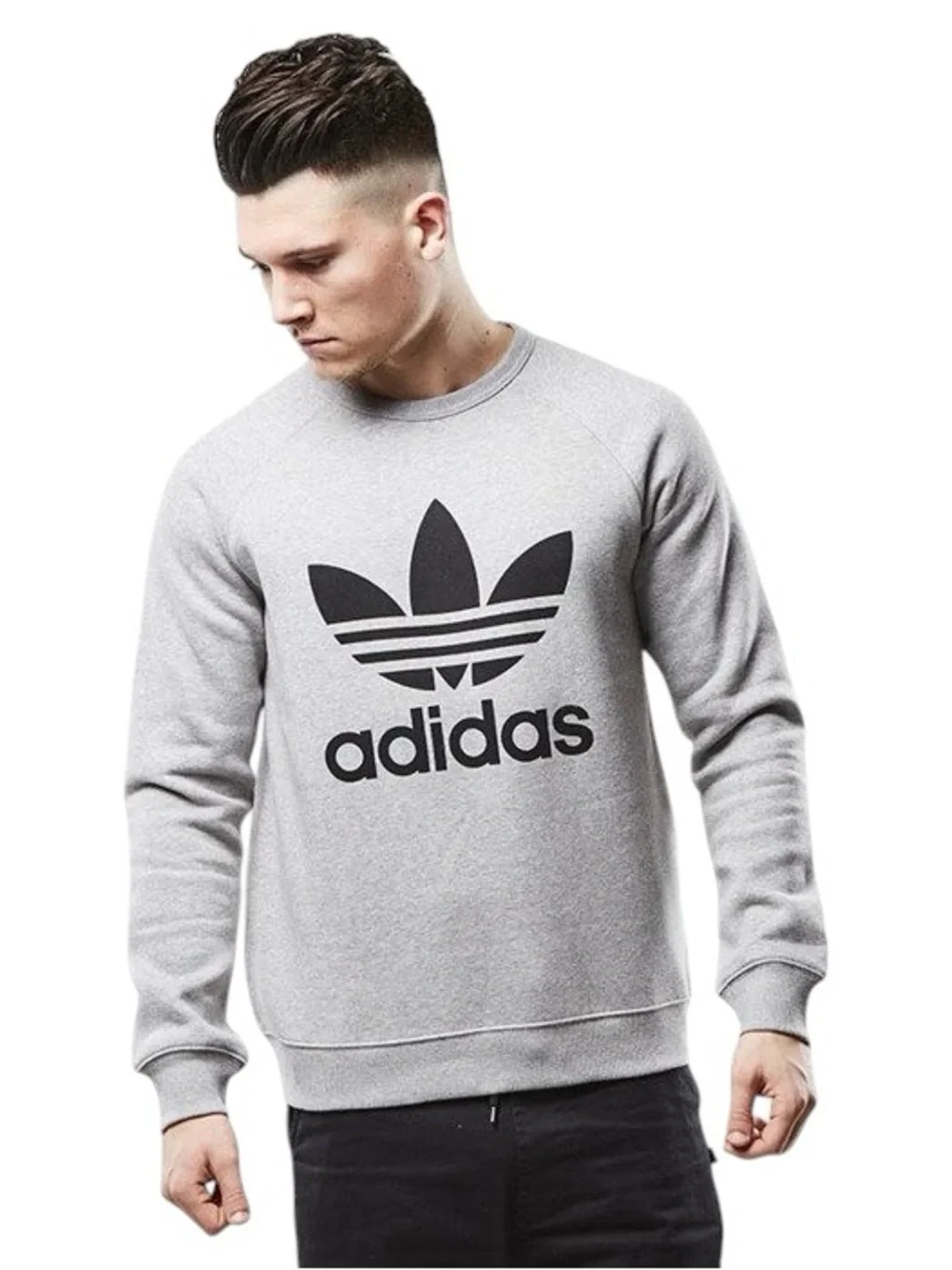 Adidas‎ Originals Trefoil Crewneck Heather Grey Pullover Sweatshirt Size Medium